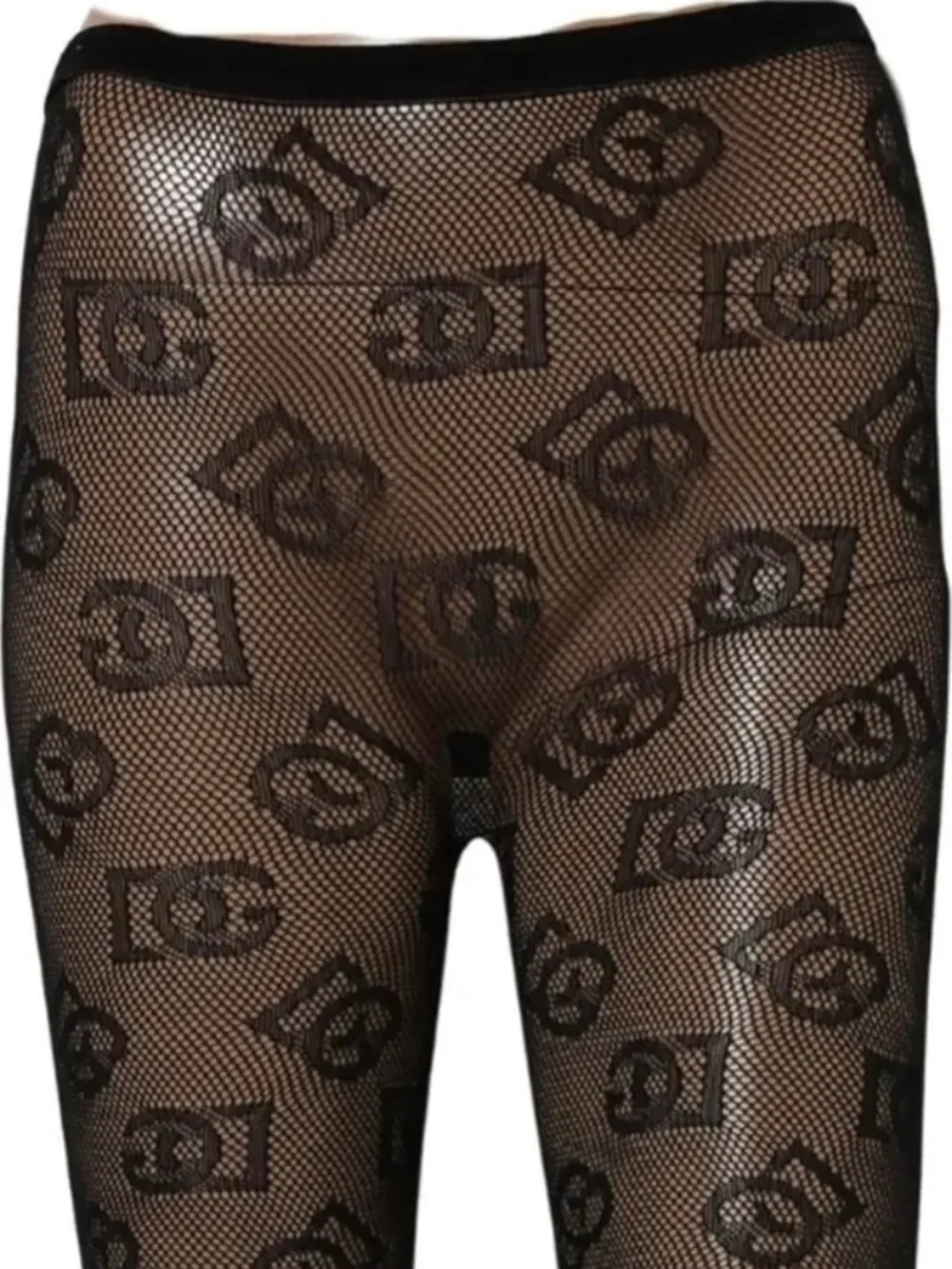 NWT! Dolce & Gabbana Black All Over Print Sheer Stretch Tights Socks Size Large